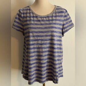 Casual Striped Gray and Purple Open Back Women's Tee